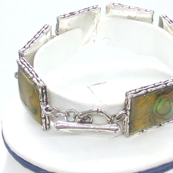 Handcrafted Abalone-Style Square Link Bracelet & Beaded + Glass Keychain Set - Picture 5 of 8
